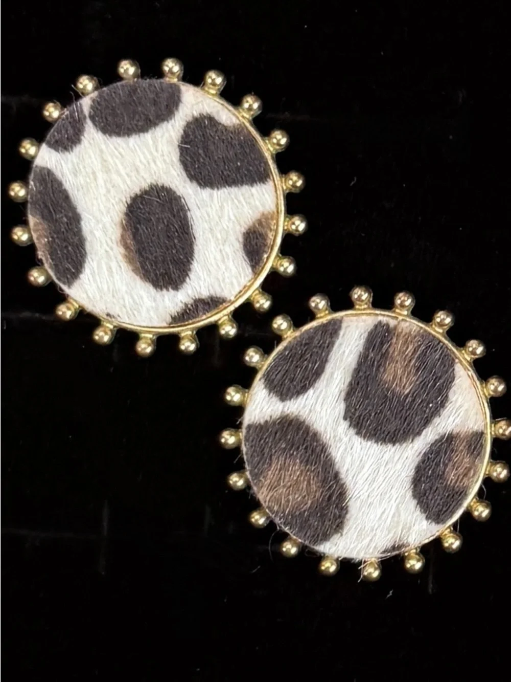 Vintage textured Animal Print Statement pierced earrings
